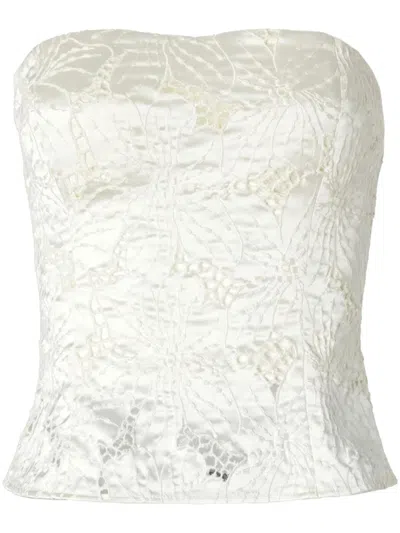 Genny Bustier Top With Orchid Embroidery In White