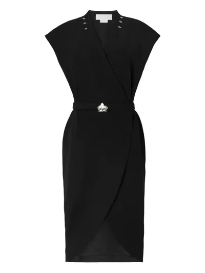Genny Button-detailing Wrap Midi Dress In Black