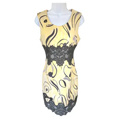 Pre-owned Genny Christian Lacroix Embroidered Lace Cutout Waist Abstractprint Cotton Dress 1980s In White