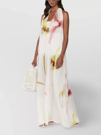 Genny Cotton Halter Neck Floral Print Dress In White