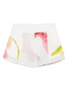 Genny Floral Print Cotton Shorts With Elasticated Waistband In White