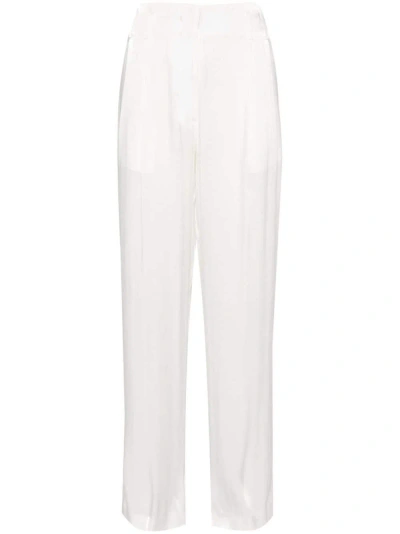 Genny Wide-leg Satin Trousers In White