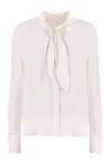 Genny Creased Pleated Shirt With Pussy-bow Collar In Neutral