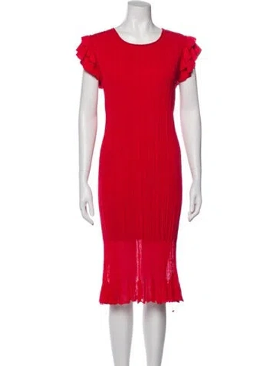 Pre-owned Genny Crew Neck Midi Length Dress In Red