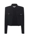 Genny Cropped Cady Jacket With Jeweled X Detail In Black