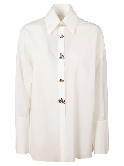 Genny Crown Buttons Plain Formal Shirt In White