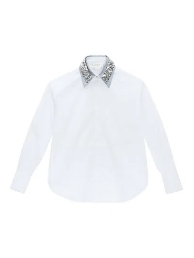 Genny Crystal Collar Shirt In White