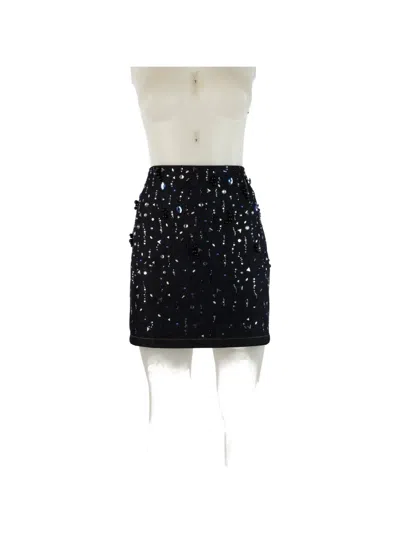 Genny Crystal-embellished Denim Mini Skirt In Black