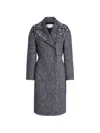 Genny Crystal-embellished Herringbone Coat In Black