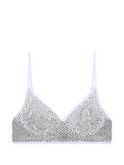 Genny Crystal-embellished Mesh Top In Silver