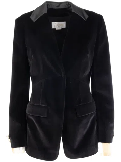 Genny Crystal-embellished Velvet Jacket With Tailored Silhouette In Black