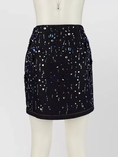 Genny Crystal-embellished Denim Mini Skirt In Black