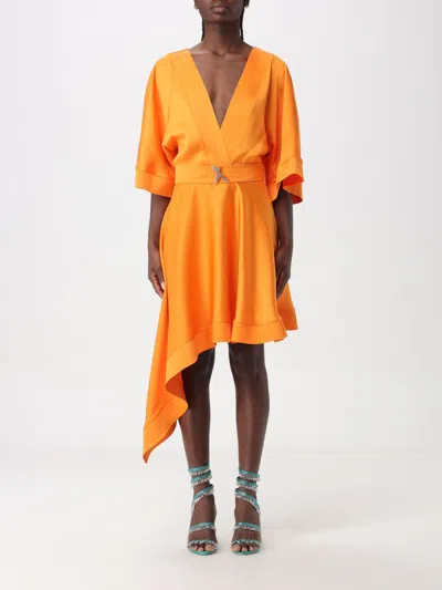 Genny Belted Asymmetric Midi Dress In Orange
