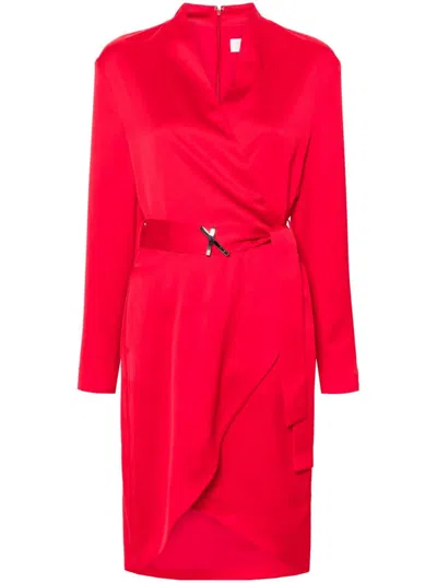 Genny Belted Wrap Midi Dress In Red