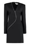 Genny Decorative-zip Long-sleeve Minidress In Black