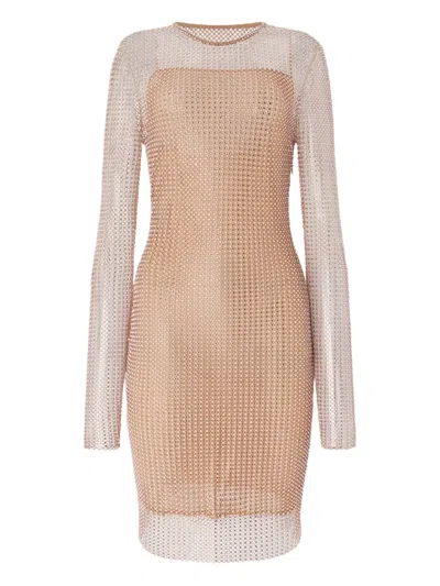 Genny Embellished Mesh Dress In Brown