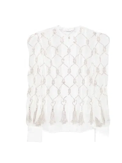 Genny Embellished Puff-sleeve Blouse In White