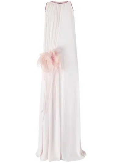 Genny Embroidered Long Dress With Side Flower In Pink