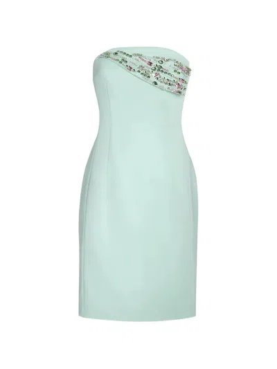 Genny Embroidered-neckline Cady Mini Dress In Blue