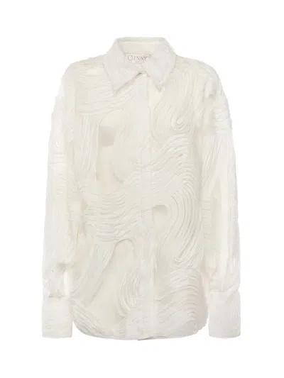 Genny Embroidered Tulle Shirt In White