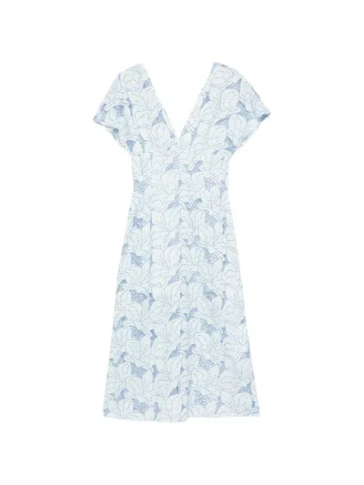 Genny Embroidered V-neck Midi Dress In Blue