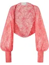 Genny Silk Shrug With Orchids Embroidery In Pink