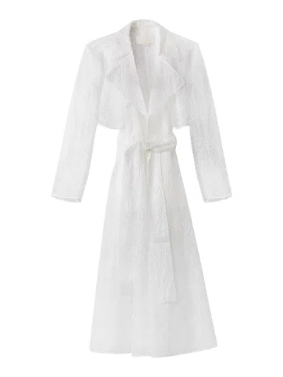 Genny Embroidery Orchid Silk Trench In White