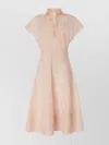 Genny Womens Flared Embroidered Woven Midi Dress Sea Shell Rose