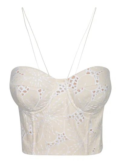 Genny Floral Drill Top Beige
