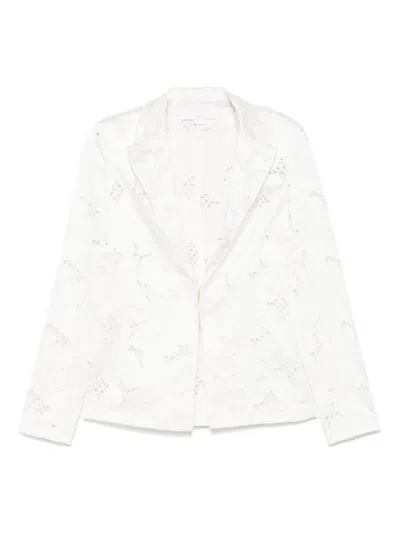 Genny Floral-embroidered Blazer In White