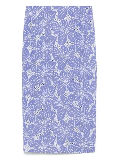 Genny Floral-embroidered Midi Skirt In Blue