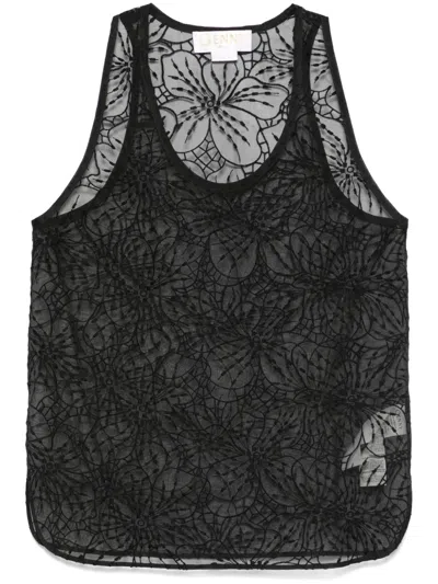 Genny Floral-embroidered Organza Tank Top In Black