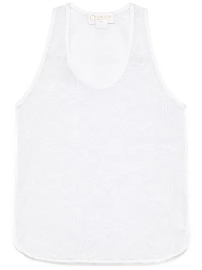 Genny Floral-embroidered Organza Tank Top In White