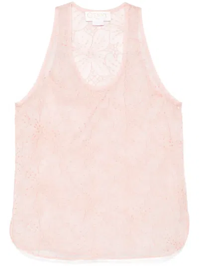 Genny Floral-embroidered Organza Top In Pink