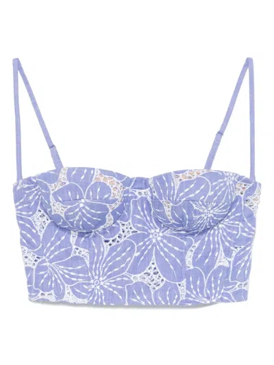 Genny Floral-embroidered Top In Blue