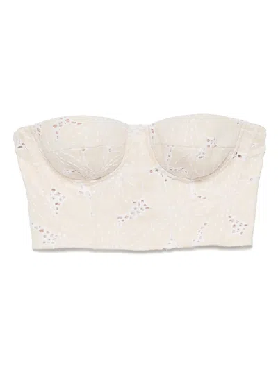 Genny Floral-embroidered Top In Neutrals