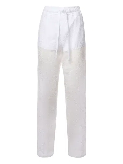 Genny Floral-lace Drawstring Trousers In White