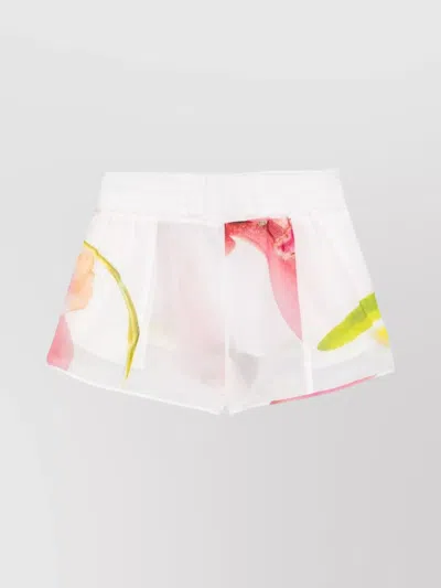Genny Floral Print Cotton Shorts With Elasticated Waistband In White