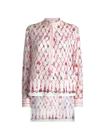 Genny Floral Print Polo Top In Pink