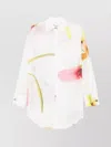 Genny Floral Print Sheer Cotton Shirt With Belted Waist In White