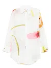 Genny Floral Print Sheer Cotton Shirt With Belted Waist In White