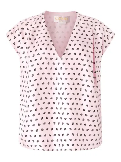 Genny Floral-print V-neck Top In Pink