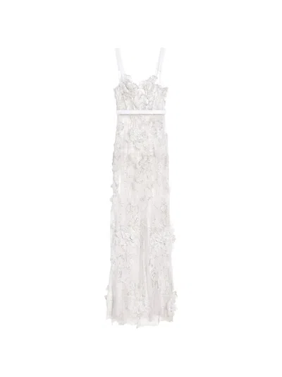 Genny Floral-appliqué Sequin-embellished Maxi Dress In White