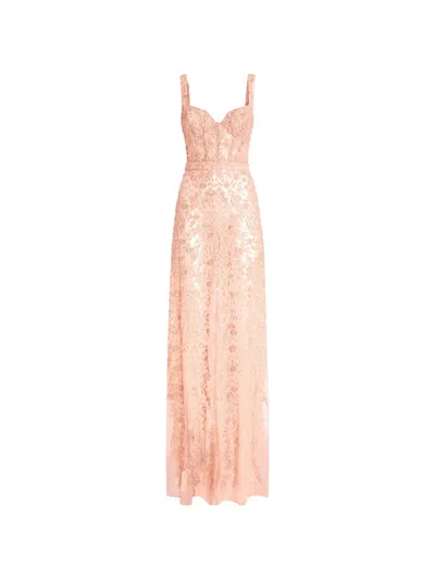 Genny Floral-embroidered Sleeveless Maxi Dress In Pink