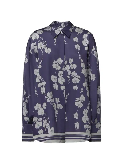 Genny Floral-print Silk-satin Shirt In Purple