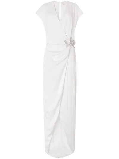 Genny Flower-brooch Maxi Dress In White