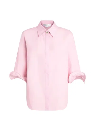 Genny Flower Button Ruffled Shirt In Pink
