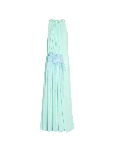 Genny Gathered Floral Maxi Dress In Green