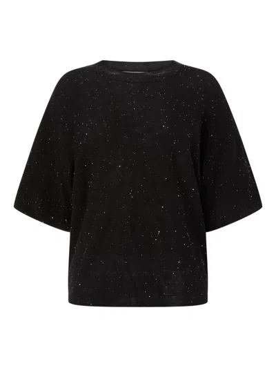 Genny Glitter-embellished Short-sleeves Top In Black