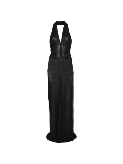 Genny Halter Embellished Maxi Dress In Black